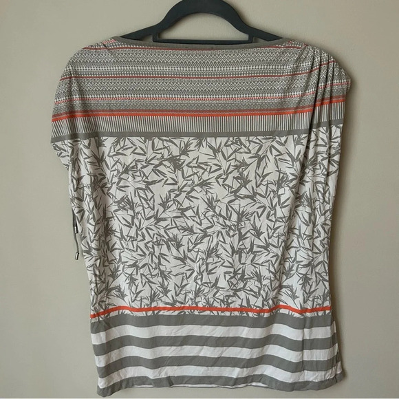 Un Jour Allieurs Paris Sleeveless Pattern Grey Sleeve Tie Ruched Top Size 3 - Picture 4 of 5